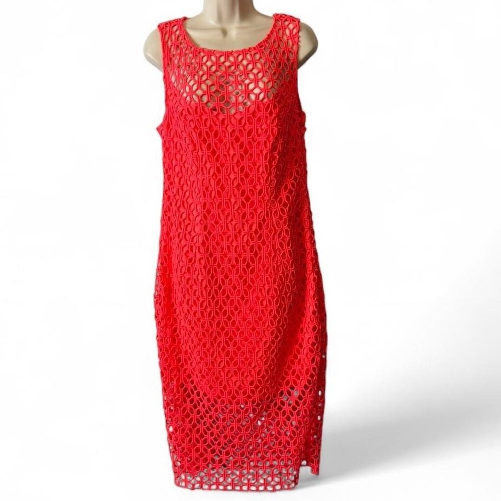 Trina Turk‎ Eleanor Coral Tile Lace Shift Dress, Women's Size 10